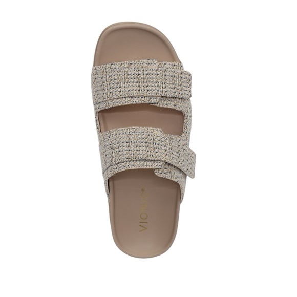 Vionic - Riviera Slide Double Strap Textured Tan Sandals Sz 7 Wide - Picture 1 of 11